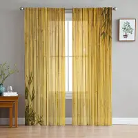 Yiran Furniture Bambu Zen Kinesisk Stil Skira Gardiner Vardagsrum Fönster Tyll Gardiner För Sovrum Kök Heminredning Voile Draperier W135 x H215cm x1&Grommet Top