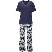 LASCANA Pyjamas mörkblå / pastellgrön / vit