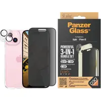 PanzerGlass - 3-i-1-paket - skyddskit skärm/objektiv/baksida för mobiltelefon - glas - med sekretessfilter - ramfärg svart - för Apple iPhone 15