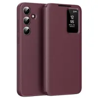 Mtp Products Samsung Galaxy S24+ Smart Clear View Flip Skal med kortplats - Vinröd