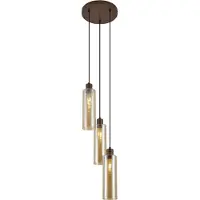 QAZQA Hotell Chic Pendellampa Mörk Brons med Bärnstensfärgat Glas 3-ljus - Stavelot