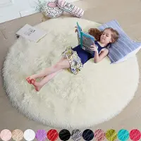 WTEMPO Plysch rund matta Fluffiga vita mattor för vardagsrum Mjuk heminredning Sovrum Barnrum dekoration Salong Tjock lugg matta 180*180cm