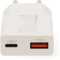 Nedis Väggladdare | 20 W | GaN | PD3.0 | 1.5 / 2.0 / 2.22 A / 3.0 A | Antal utgångar: 2 | USB-A / USB-C(tm) | Automatiskt val av Spänning | Vit