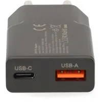 Nedis Väggladdare | 20 W | GaN | PD3.0 | 1.5 / 2.0 / 2.22 A / 3.0 A | Antal utgångar: 2 | USB-A / USB-C(tm) | Automatiskt val av Spänning | Svart