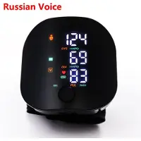 Meiteai-All Smart Touch LED Handledsblodtrycksmätare Bärbar Röst Digital Automatisk BT Tonometermätare Hemblodtrycksmätare Hälsotonometer Russian svart