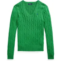 Ralph Lauren för kvinnor. 211971870007 Grön kabelstickad bomullströja (XXS), Casual, Lång ärm
