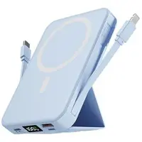 Mtp Products Magnetisk trådlös powerbank med USB-C- och Lightning-kablar - 10000mAh/15W - Blå
