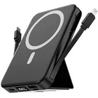 Mtp Products Magnetisk trådlös powerbank med USB-C- och Lightning-kablar - 10000mAh/15W - Svart