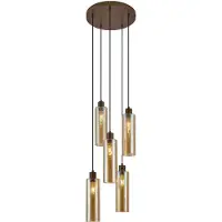 QAZQA Hotell Chic Pendellampa Mörkbrons med Amber Glas 5-ljus - Stavelot