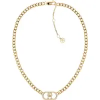 Tommy Hilfiger TH Monogram Crystal Embellished Charm Gold Plated Necklace