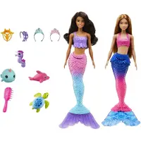 Barbie Sjöjungfruset med 2 Brunettdockor (30,40 cm), 4 Havsdjur & Tillbehör