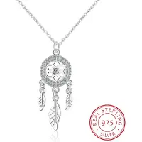 YIRAN Jewelry 925 Sterling Silver Drömfångare Fjäder Berlock Halsband Hänge Silver Drömfångare Hänge Uttalande Choker Halsband Gtlx487