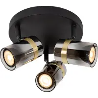 Lucide Takspotlight Upton, Ø 31 cm, svart/rökgrå, 3 lampor dimbar, Svart, Vardagsrum / matsal, Glas, Modern, Halogen spots