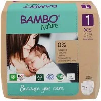 Bambo Nature Babyblöja, tejpblöja, miljömärkt, , 1, papperspåse, 2-4 kg - (6 förpackningar x 22 st.)