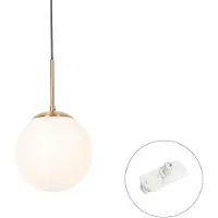 QAZQA Art Deco Pendellampa Guld med Opalglas Inkl. Skenadapter Vit 1-Fas - Iconic Flore