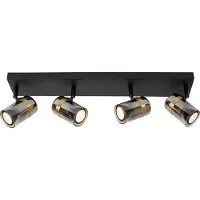 Lucide Takspotlight Upton, längd 56 cm, svart/rökgrå, 4 lampor dimbar, Svart, Vardagsrum / matsal, Glas, Modern, Halogen spots