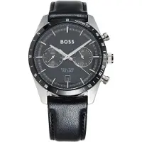 HUGO BOSS Tourmaster Black-dial watch with black leather strap