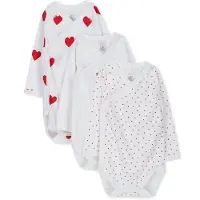 Petit Bateau Body l/ä - 3-pack - Vit m. Hjärter - - 6 mån - Body L/Ä
