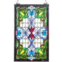 Vevor Glaspanel i målat glas, 433 x 731 mm, hängande överljuspanel i Tiffany-stil med kedja, stor vertikal rektangulär glaspanel i färgat glas, traditionellt hantverk för köksinredning