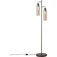 QAZQA Hotell Chic Golvlampa Mörkbrons med Bärnstensfärgat Glas 2-Ljus - Stavelot