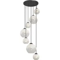 QAZQA Modern pendellampa svart med vitt glas rund 7-ljus - Misty