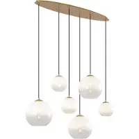 QAZQA Hotell Chic Pendellampa Mässing med Vitt Glas Rektangulär 6-Ljus - Misty