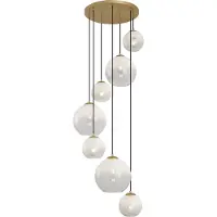 QAZQA Hotell Chic Pendellampa Mässing med Vitt Glas Rund 7-ljus - Misty