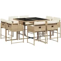 vidaXL Matgrupp för trädgården med dynor 9 delar beige konstrotting