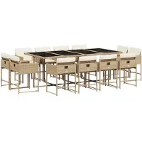 vidaXL Matgrupp för trädgården med dynor 13 delar beige konstrotting