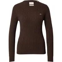 Gant för kvinnor. 4800100 Rundringad tröja i flätmönstrad stickad brun stretchbomull (L), Casual, Klassisk, Lång ärm