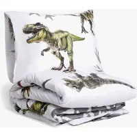 BrandMac Sängkläder med dinosauriemotiv för vuxna - 150x210 cm - Dinosaurieset - 100% bomull - Påslakan med två design.