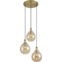 QAZQA Modern pendellampa guld med bärnstensfärgat glas 3-ljus - Traditionell