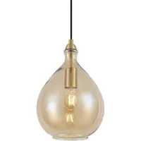 QAZQA Modern pendellampa guld med bärnstensfärgat glas - Traditional