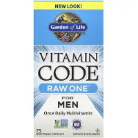 Garden of life , Vitamin Code, RAW One, En gång per dag Multivitamin för Män, 75 Vegetariska Kapslar