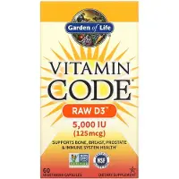 Garden of life , Vitamin Code, RAW D3, 125 mcg (5,000 IU), 60 Vegetariska Kapslar