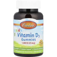 Carlson Labs Carlson, Barns, Vitamin D3 Gummies, Naturlig Frukt, 25 mcg (1 000 IU), 60 Vegetariska Gummies