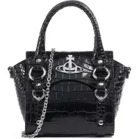 Vivienne Westwood Klassisk Saturnuslogotyp Magnetisk Stängning Läder Toteväska Mini Damhandväskor Svart 48030002WL0099N401 Basic Set (Bag+Dust Bag)