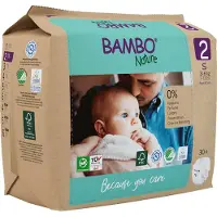 Bambo Nature Babyblöja, tejpblöja, miljömärkt, , 2, papperspåse, 3-6 kg - (6 förpackningar x 30 st.)