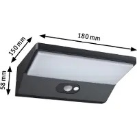 Paulmann 94335 LED-solcellsvägglampa djup 15, Svart, Aluminium / grå / zink, Modern, Solcellslampa utomhus