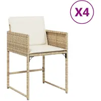 vidaXL Trädgårdsstolar med kuddar set om 4 beige flätad resin 365004