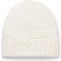 BOSS Kids' patterned beanie hat with logo embroidery