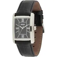 BOSS PRINCIPLE DRESS Black-dial watch with alligator-embossed leather strap