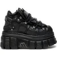 New rock 106-S29 TOWER SHOES Metallic Svart Läder Biker Punk Gothic Boots