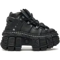 New rock Metallic Ankle Svart läderstövlar-WALL106-S12