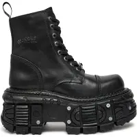 New rock Unisex svart läder Combat Platform Boots - TANK083-C1