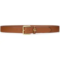 Ralph Lauren för kvinnor. 412968765002 Läderbälte med brunt logospänne (M), Casual, Hud