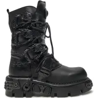 New rock - Svarta läderstövlar med mellankalv-391-S18