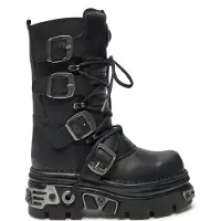 New rock Unisex svarta läderstövlar i gotisk stil-373-S4