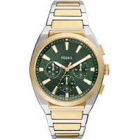 Fossil Analog klocka 'Everett' guld / mörkgrön / silver