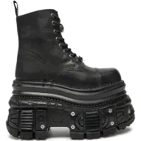 New rock militärstövlar i svart metallicläder - MILI083CCT-C4
